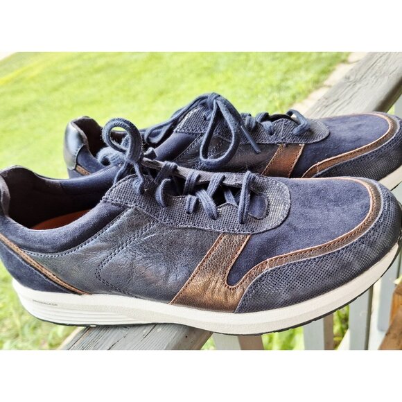 Rockport Women's 9XW Navy Blue Leather Sneakers Wide Fit Gold Glittery Comfort - Picture 4 of 14